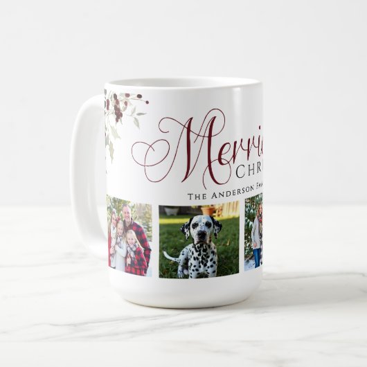 エレガントなホリーの家族写真クリスマス コーヒーマグカップ (正面左)