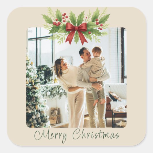 エレガントなホリーデイ＆レッドリボン クリスマス -  スクエアシール (正面)