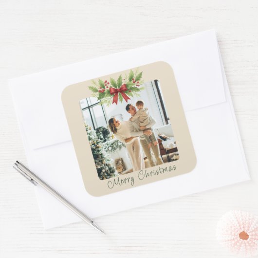 エレガントなホリーデイ＆レッドリボン クリスマス -  スクエアシール (封筒)
