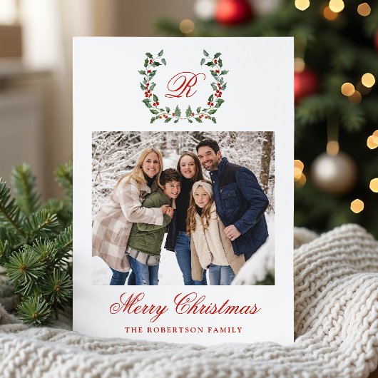 エレガントなホリーデコール モノグラムフォト シーズンカード