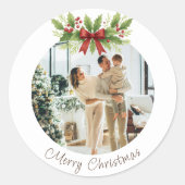 エレガントなホリー&レッドボウのクリスマス - ラウンドシール (正面)