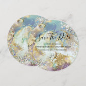 エレガントなホログラフィックグリッターウォーターカラーゴールドモダン セーブザデート (正面/裏面)