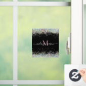 エレガントなホログラフィックグリッター モノグラム ブラック ウィンドウサイン (ホーム)