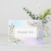 エレガントなホログラフィックグリーンの葉の感謝カード サンキューカード (スタンド正面)