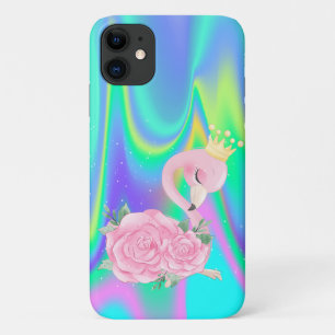 エレガントなホログラフィック かわいいベビーフラミンゴ iPhone 11 ケース