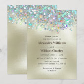 エレガントなホログラフィック スパークリー グリッター モダン ゴールド 招待状 (正面/裏面)