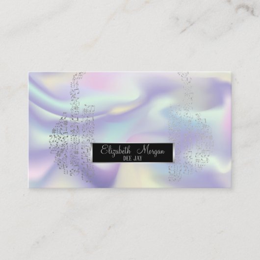 エレガントなホログラフィック ミュージック ノーツ ヘッドホン DJ 名刺 (正面)