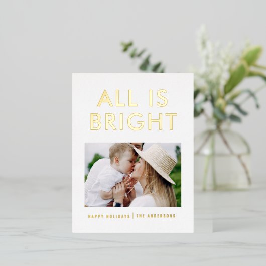 エレガントなホログラム1枚の写真 現代的なホログラムのホリデー ポストカード (立ち正面)