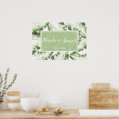 エレガントなホワイトとグリーンのトロピカルリーフ ウェディングバナー ポスター (キッチン)