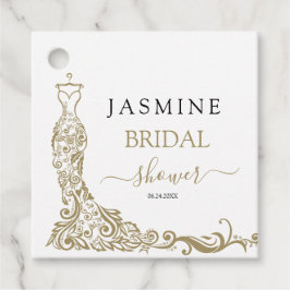 エレガントなホワイトとゴールドのフラッシュドレス ブライダルシャワー フェイバータグ