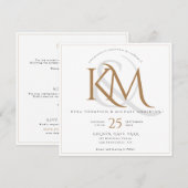 エレガントなホワイトとゴールドのモノグラムオールインワンウェディング 招待状 (正面/裏面)