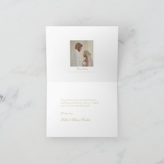 エレガントなホワイトとゴールドのモノグラム写真サンクスノート サンキューカード (内部)