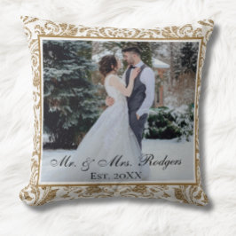 エレガントなホワイトとゴールドの疑似グリッター フォト ウェディング クッション