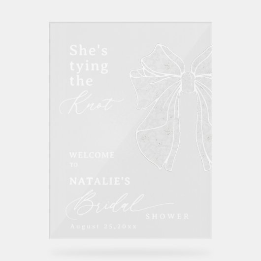 エレガントなホワイトのスクリプトレースのボウ 彼女は結婚する アクリルサイン (正面)