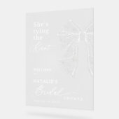 エレガントなホワイトのスクリプトレースのボウ 彼女は結婚する アクリルサイン (傾斜)