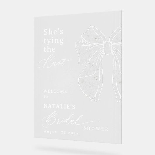 エレガントなホワイトのスクリプトレースのボウ 彼女は結婚する アクリルサイン (傾斜)