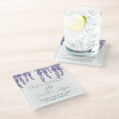 エレガントなホワイトの紫の藤の花 ガラスコースター (アングル)