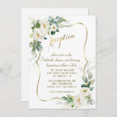 エレガントなホワイトアイボリーの花 ゴールドの結婚式の披露宴 招待状 (正面/裏面)