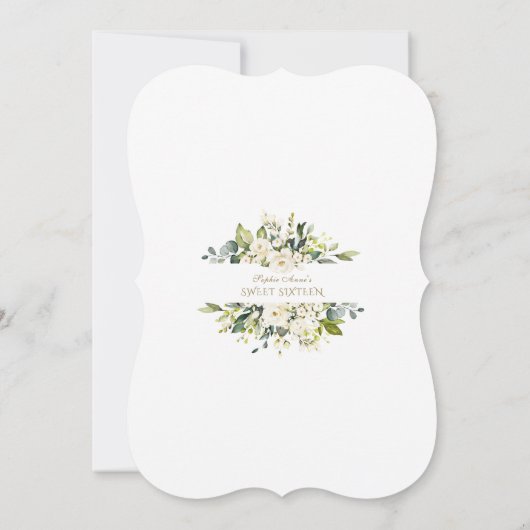 エレガントなホワイトアイボリー フラワーズ ゴールドフレーム スイート16 招待状 (裏面)