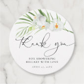 エレガントなホワイトオーキッドのブライズシャワー フェイバータグ (正面)