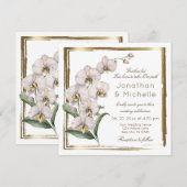 エレガントなホワイトオーキッド ゴールドフレーム キリスト教 ウェディング 招待状 (正面/裏面)