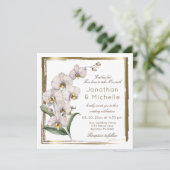 エレガントなホワイトオーキッド ゴールドフレーム キリスト教 ウェディング 招待状 (スタンド正面)