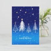 エレガントなホワイトクリスマスツリー ゴールドスター ディナー 招待状 (スタンド正面)