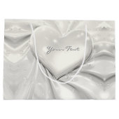 エレガントなホワイトクリームハートギフトバッグ ラージペーパーバッグ (裏面)