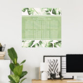 エレガントなホワイトグリーンのトロピカルリーフ席次表 ポスター (ホームオフィス)