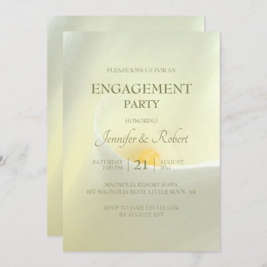 エレガントなホワイトコーラルユリのエンゲージメント招待状 招待状 (正面/裏面)