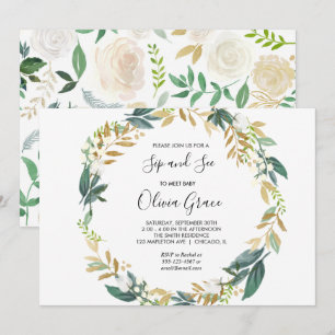 エレガントなホワイトゴールドのお茶会 招待状