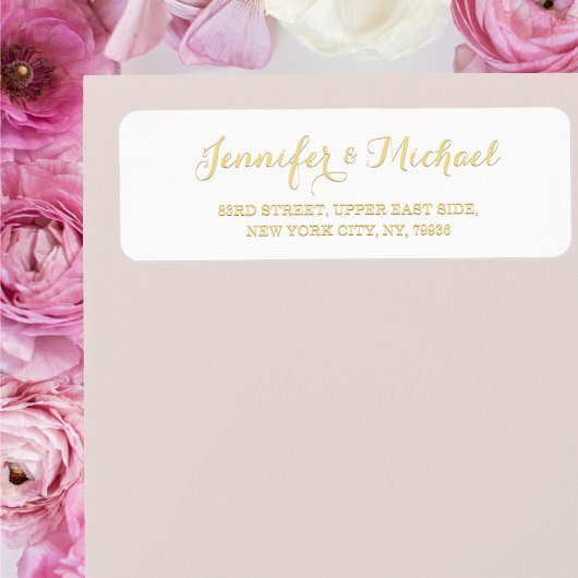 エレガントなホワイトゴールドのスクリプト結婚式のリターンアドレス ラベル