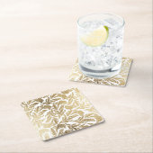 エレガントなホワイトゴールドのモダンな花のダマスク織 スクエアペーパーコースター (インサイチュ)