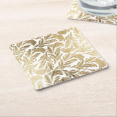 エレガントなホワイトゴールドのモダンな花のダマスク織 スクエアペーパーコースター (アングル)