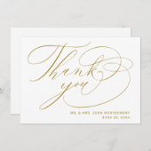 エレガントなホワイトゴールドのモダンスクリプトウェディング サンキューカード (正面/裏面)