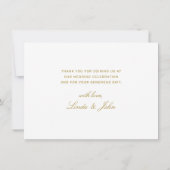 エレガントなホワイトゴールドのモダンスクリプトウェディング サンキューカード (裏面)