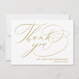 エレガントなホワイトゴールドのモダンスクリプトウェディング サンキューカード