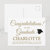 エレガントなホワイトゴールドの卒業帽子デザインの卒業のお知らせ ポストカード (正面/裏面)