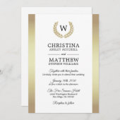 エレガントなホワイトゴールドの月桂樹のモノグラムの結婚式 招待状 (正面/裏面)