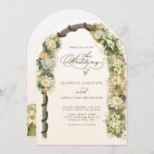 エレガントなホワイトゴールドの花のアーチのウェディング 招待状 (正面/裏面)