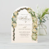 エレガントなホワイトゴールドの花のアーチのウェディング 招待状 (スタンド正面)