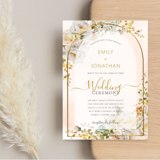エレガントなホワイトゴールドの花の水彩ウェディング 招待状