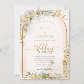 エレガントなホワイトゴールドの花の水彩ウェディング 招待状 (正面)