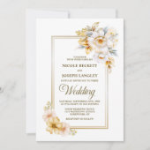 エレガントなホワイトゴールドの花モチーフのウェディング 招待状 (正面)