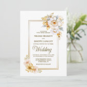 エレガントなホワイトゴールドの花モチーフのウェディング 招待状 (スタンド正面)
