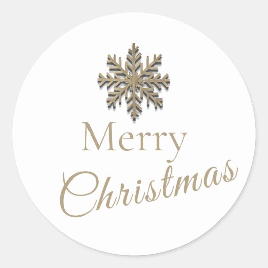 エレガントなホワイトゴールドの雪の結晶 メリークリスマス ラウンドシール (正面)