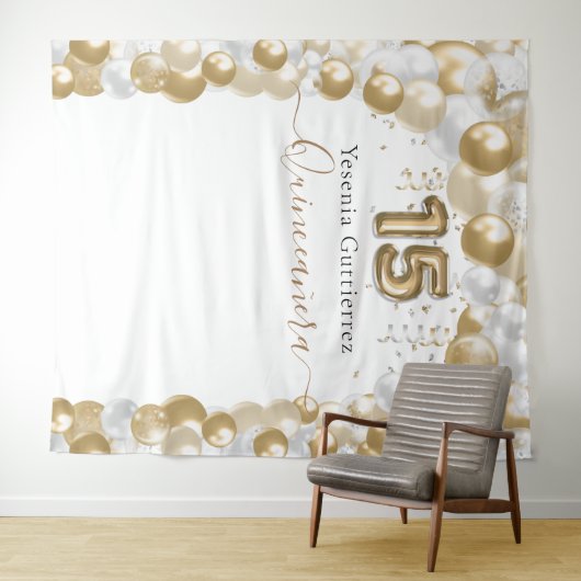 エレガントなホワイトゴールドバルーンアーチのキンセアニエラ タペストリー (インサイチュ(横))