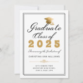 エレガントなホワイトゴールド ブラック 卒業生 2025 案内状 (正面)