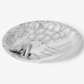エレガントなホワイトサテンシルバーシューズ ブライダルシャワー ペーパープレート (アングル)