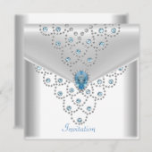 エレガントなホワイトシルバーオーバーレイブルージュエル 招待状 (正面/裏面)